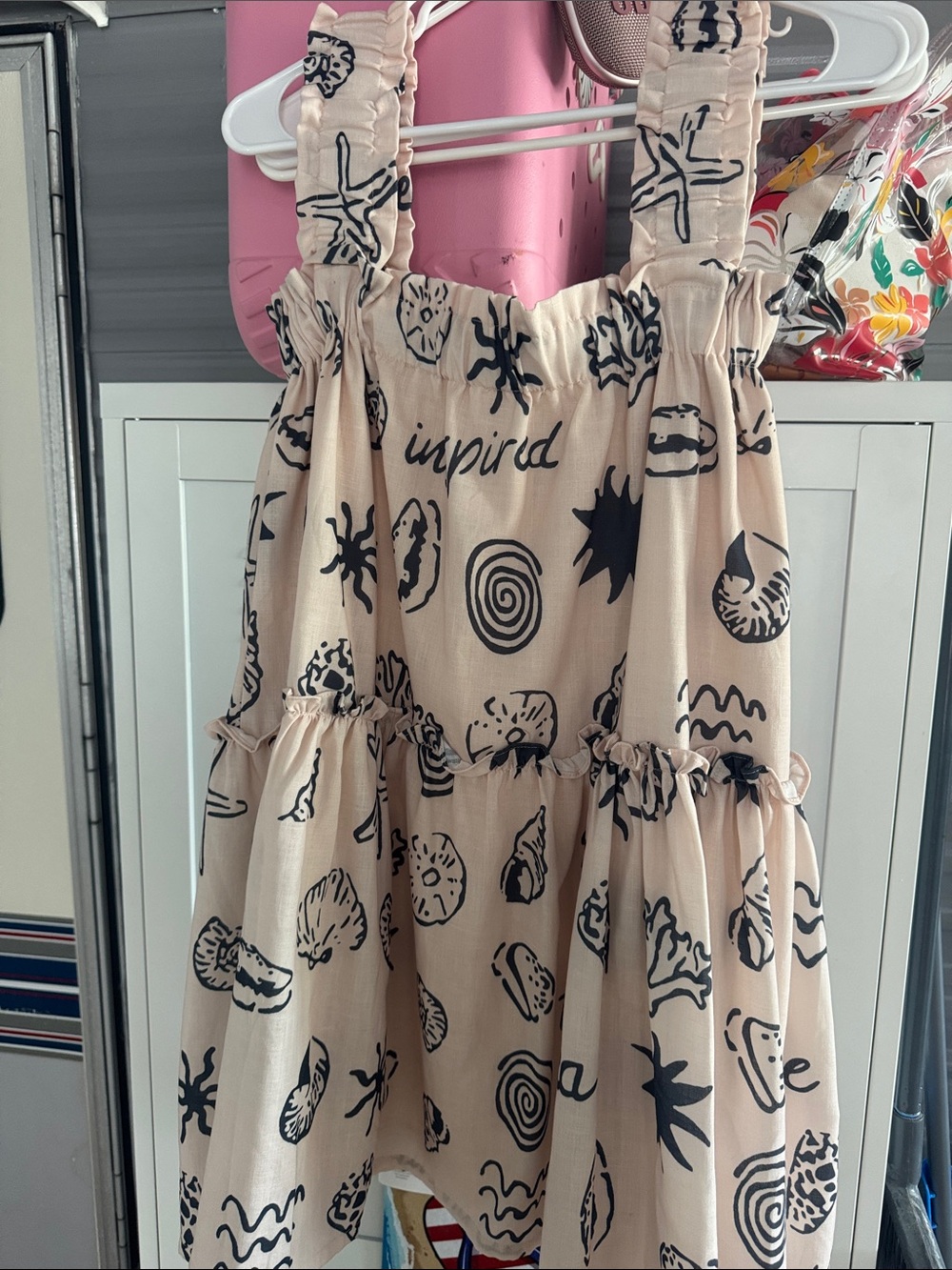 Umgee Cream and Black Graphic Print Ruffle Skirt